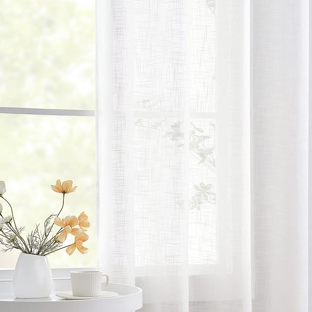 Treatmentex Linen White Semi Sheer Curtains for Living Room 72inch Long Light Filtering Linen Textured Look Window Curtain Panels for Bedroom Sunroom 52" w x 2 pcs Grommet Top