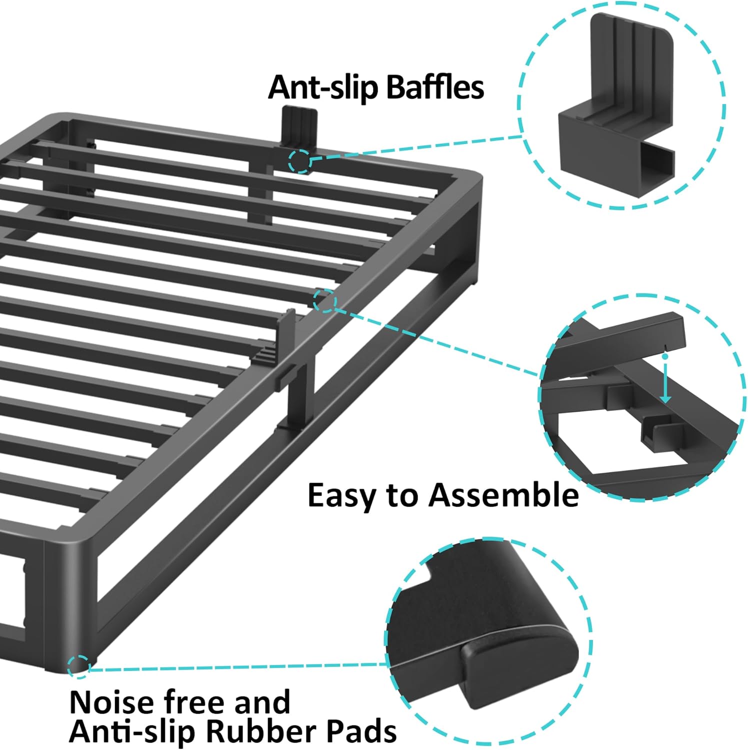Upgrade Anti Bending and Round Corner Legs 6 inch Metal Twin XL Bed Frame 3500 LBS Heavy Steel Slats Support Platform Bed Frames No Box Spring Needed Platform Noise Free Easy Assembly