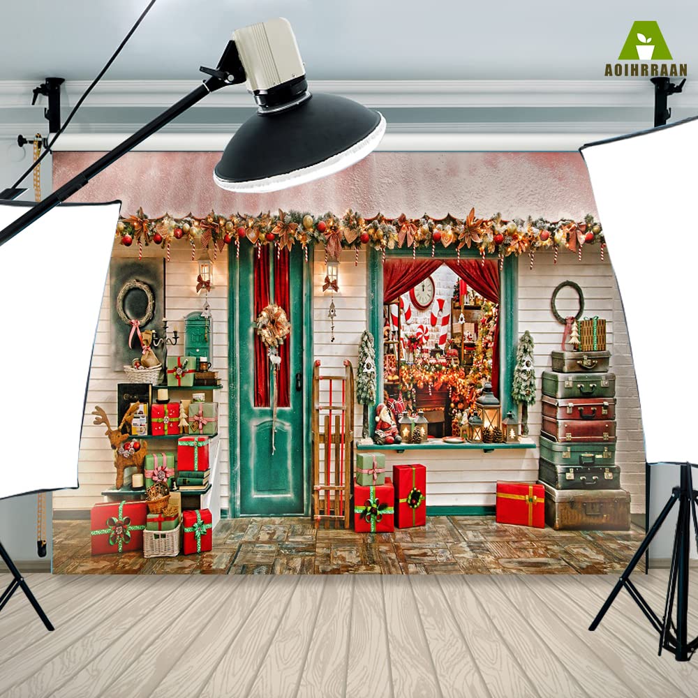 Aoihrraan 3x2,5m Christmas Shop Backdrop Xmas Gifts Store Window Outdoor New Year Photography Background Festival Family Party Decoration Banner Boys Girls Kids Adults Portrait Photo Studio Props - Image 4
