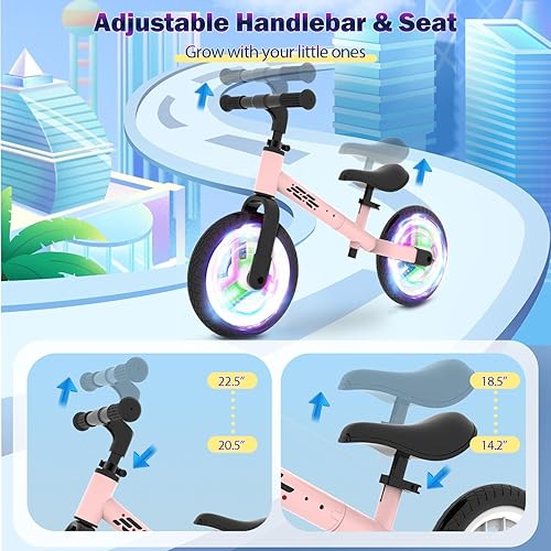 Miniatura 2 de WETIFY Bicicleta de equilibrio de iluminación colorida de 2 años, bicicleta de equilibrio para niños de 2 a 5 años, bicicletas sin pedales con