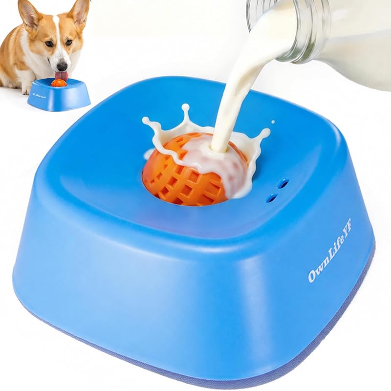 Comedouro Lento para Cães com Bola Giratória para Petiscos Líquidos OwnLifeYF Blue, 180 mL