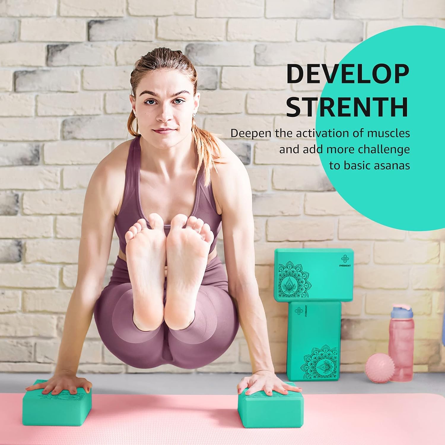 Overmont Yoga Block 2 Pack Supportive Latex-Free EVA Foam Soft Non-Slip Surface for General Fitness Pilates Stretching and Meditation 9"x6"x3" Yoga Strap Included : Sports & Outdoors