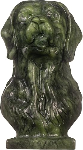 Miniatura 1 de Nupuyai Estatua de cabeza de perro de jade verde natural para decoración de oficina en casa, figura de animal tallada curativa, escultura