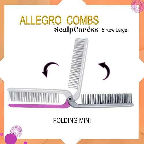 Miniatura 8 de Allegro Combs ScalpCaress cepillo desenredante mini cepillo plegable para mujeres y niños, ideal para cabello rizado, cerdas suaves. Cepillo apto