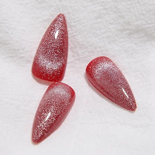 Miniatura 9 de KKUUOO Uñas postizas hechas a mano, uñas postizas de ojo de gato, uñas postizas con diseños de purpurina, uñas acrílicas blancas, cobertura