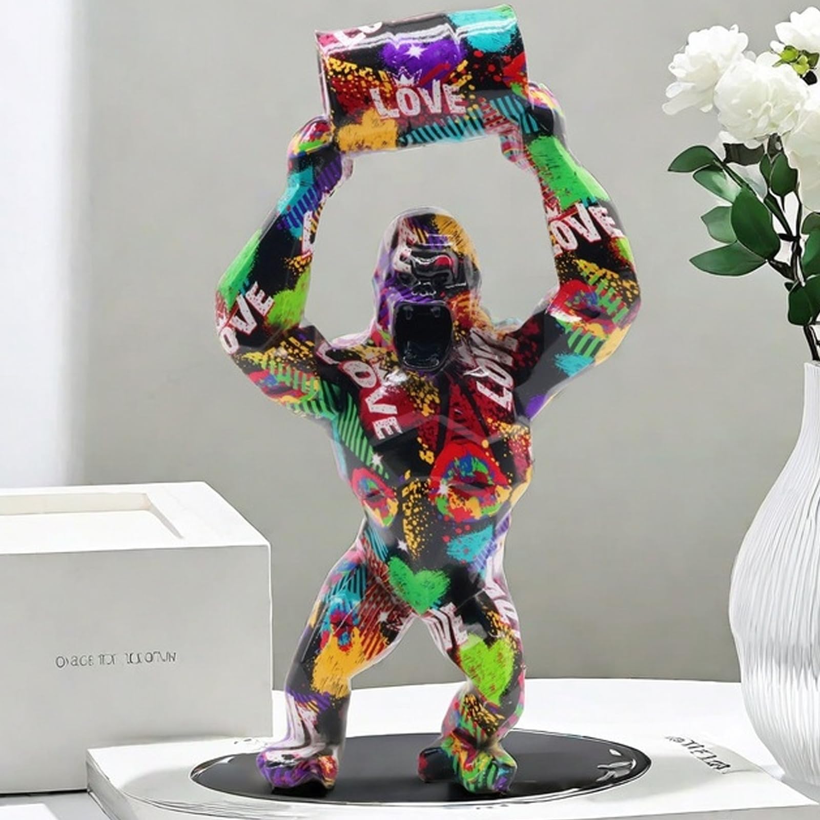 Bunte Gorilla-Statue - Handbemalt, 30 Cm Hoch, Naturharz, Für Wohnzimmer, Schreibtisch, Als Geschenk
