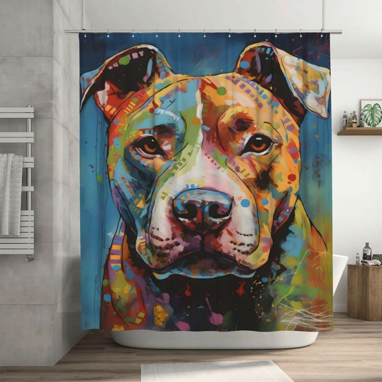 Pitbull Florescent Dog Shower Curtain, 72 x 72 Inch Bathroom Home Waterproof Polyester Fabric with 12 Iron Hooks
