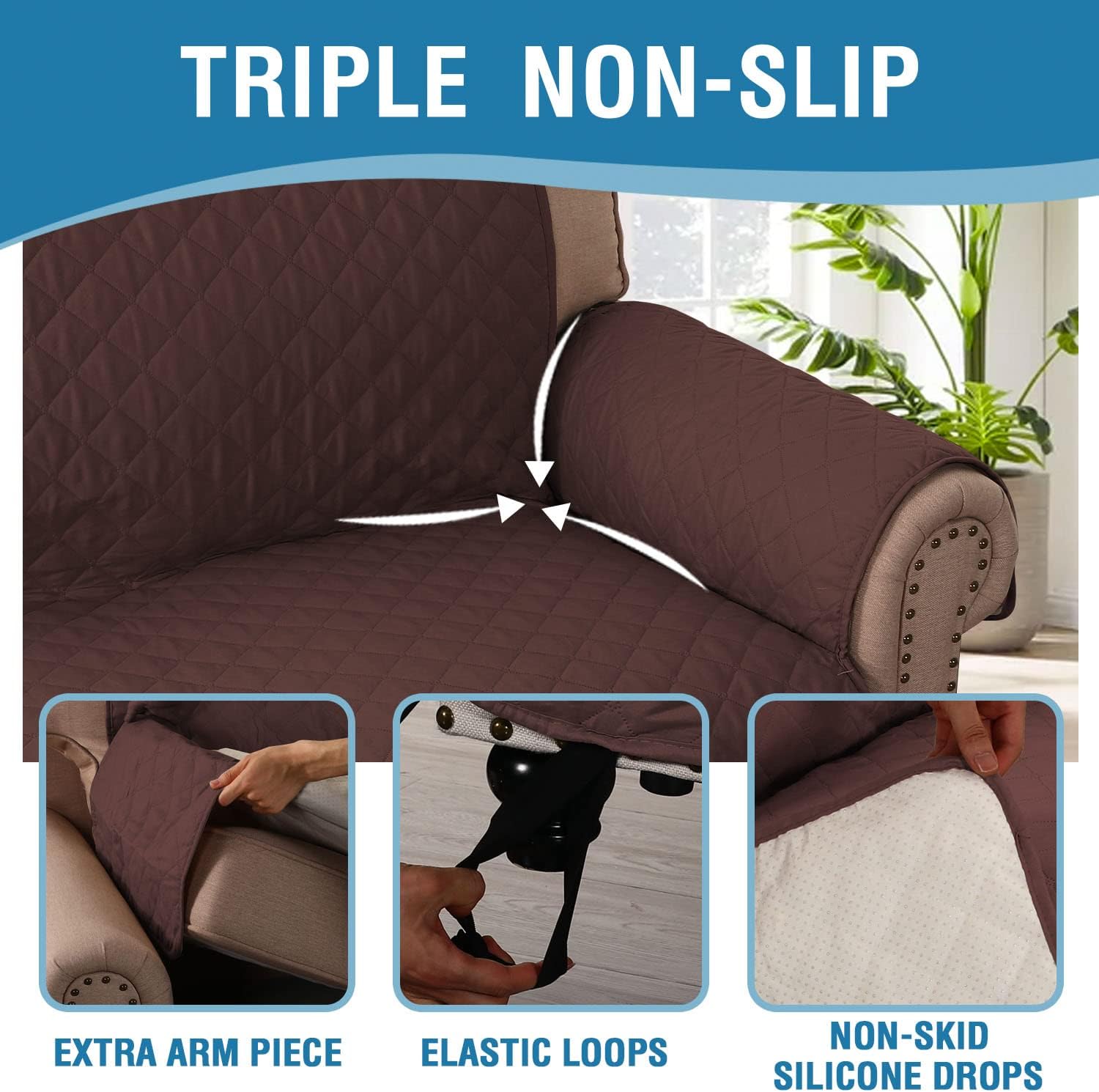 H.VERSAILTEX Couch Cover, Sofa Covers for 3 Cushion Couch, Dog Couch Cover Protector, Furniture Covers for Pets, 100% Waterproof Cover with Non-Skid Backing & Elastic Straps(Sofa, Chocolate)