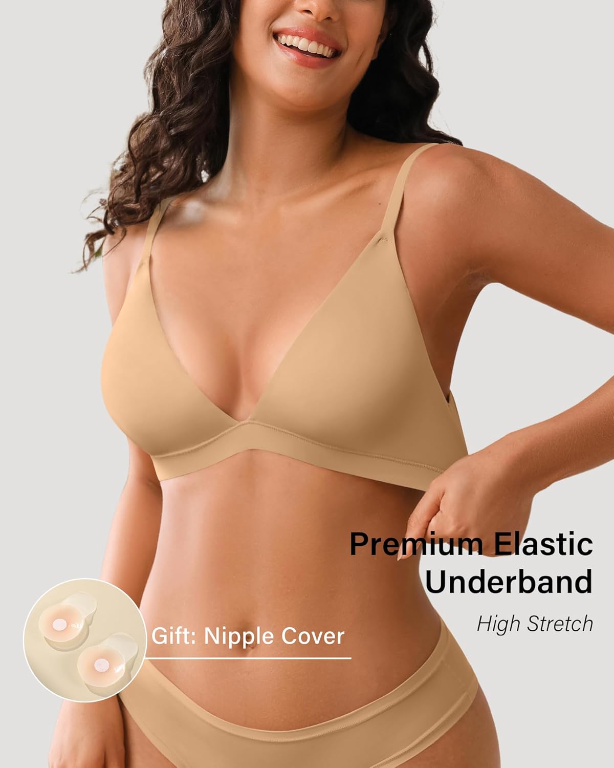 Seamless Wireless Bra for Women Unlined Unpadded Bralette with Nipple Covers Comfort Cami Top Bra Breathable Smooth Bras - Image 2