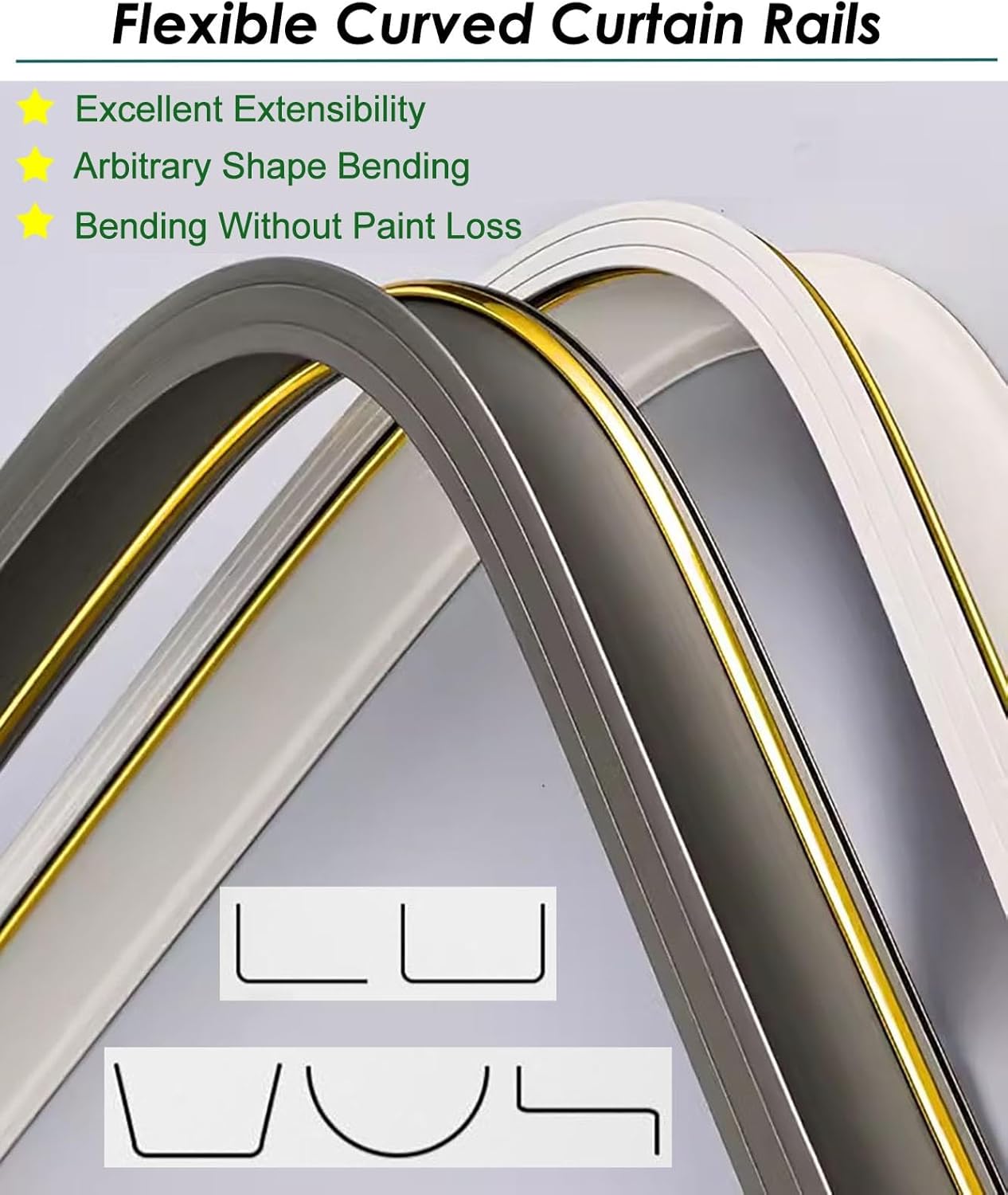 Flexible Curtain Track Set for Bay Windows & RV - 40ft, 30ft, 20ft, 16ft, 14ft, 12ft, 10ft Ceiling/Wall Mount Bendable Rails (8ft/244cm, Ceiling Mount, Color: White)