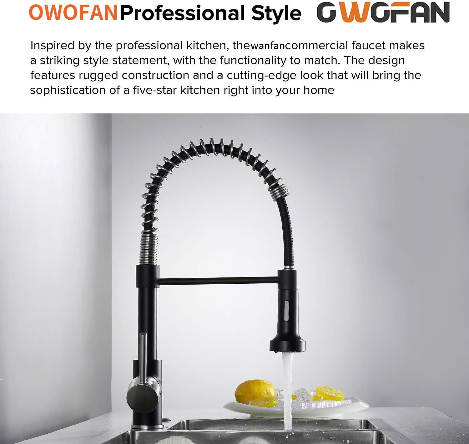 OWOFAN Pull Down Kitchen Faucet with Soap Dispenser Black Brushed Nickel Product Bundles