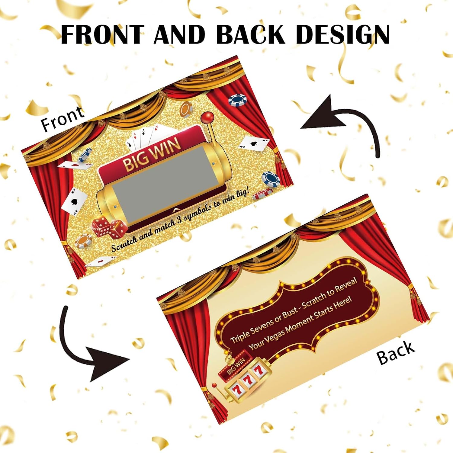 50PCS Casino Themed Scratch Off Cards Vegas Theme Party Game Set, Fun Party Games for Group, Casino Night Party Decorations, Birthday Holiday Gaming Night Supplies
