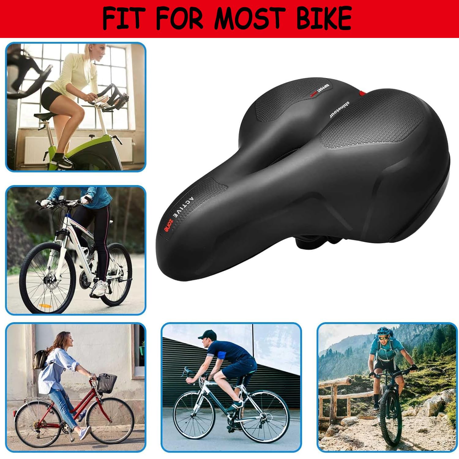 Selle Vélo Gel Ergonomique – Double Ressort, Évidement Central, Housse Pluie Incluse, Universelle