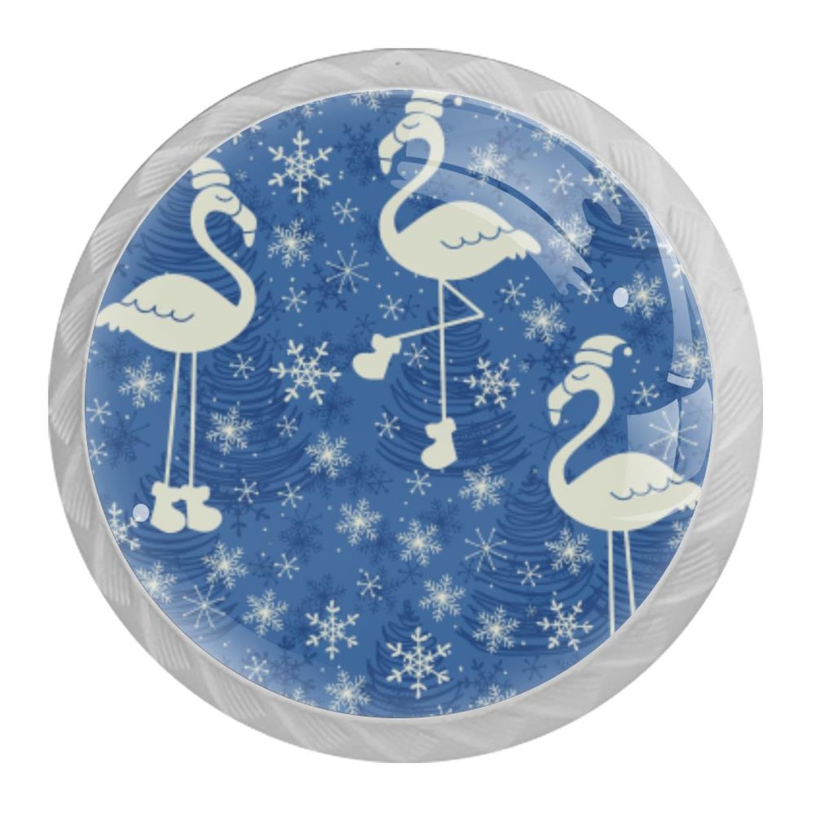 Tqmspg 4 Pieces Drawer Pulls Flamingo and Snowflakes Pattern Door Knobs Dresser Handles for Kitchen Wardrobe Cupboard Hardware Furniture