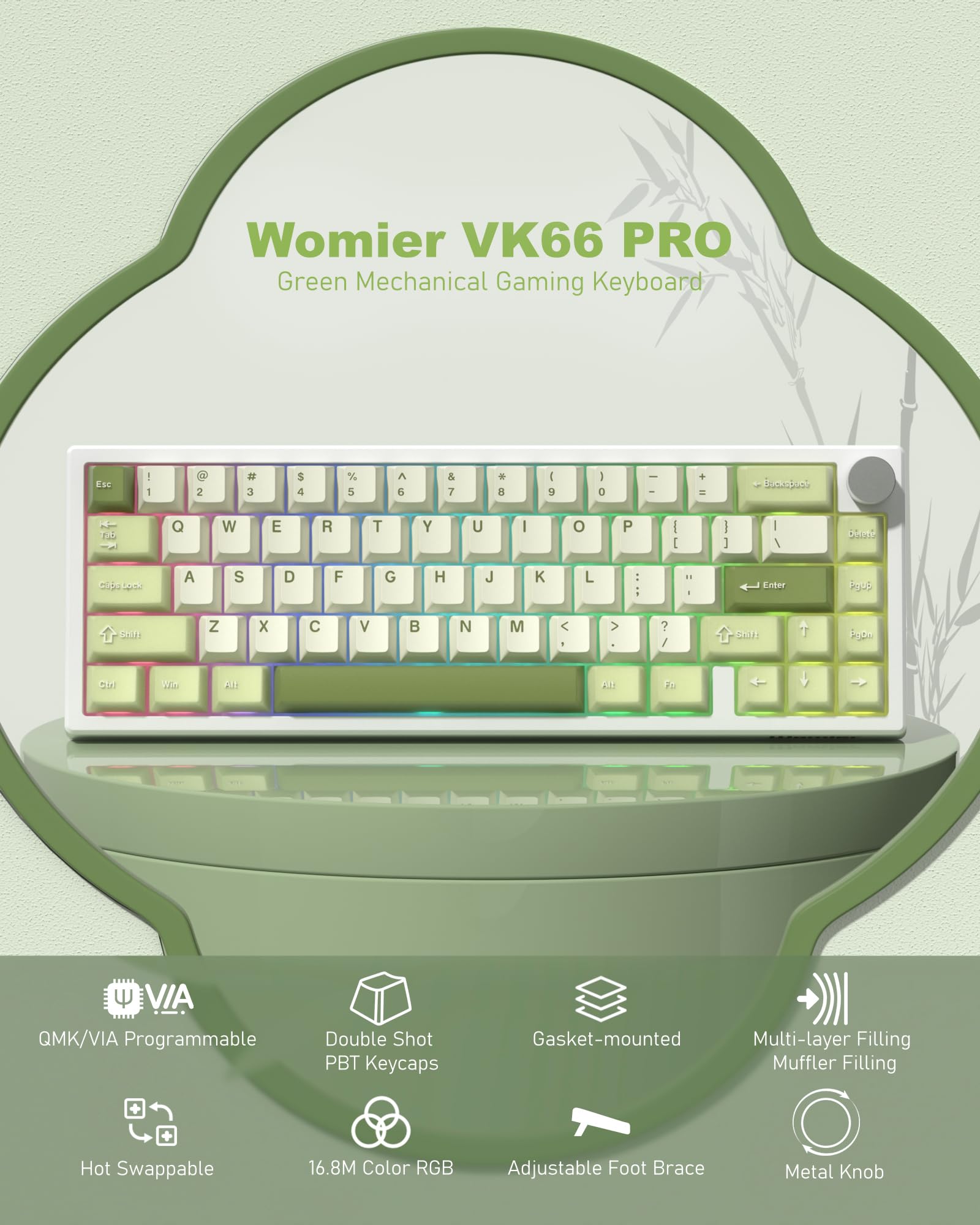 Womier 60% Gaming Mechanical Keyboard Green QMK/VIA Creamy