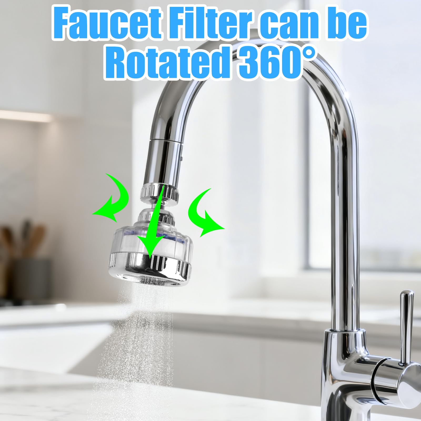 Filtro Acqua Rubinetto con 6 Elementi Filtranti in Cotone PP, Filtro Calcare Rubinetto Cucina Girevole A 360°, Filtri per Montaggio del Rubinetto, per Cucina, Bagno, Lavandino
