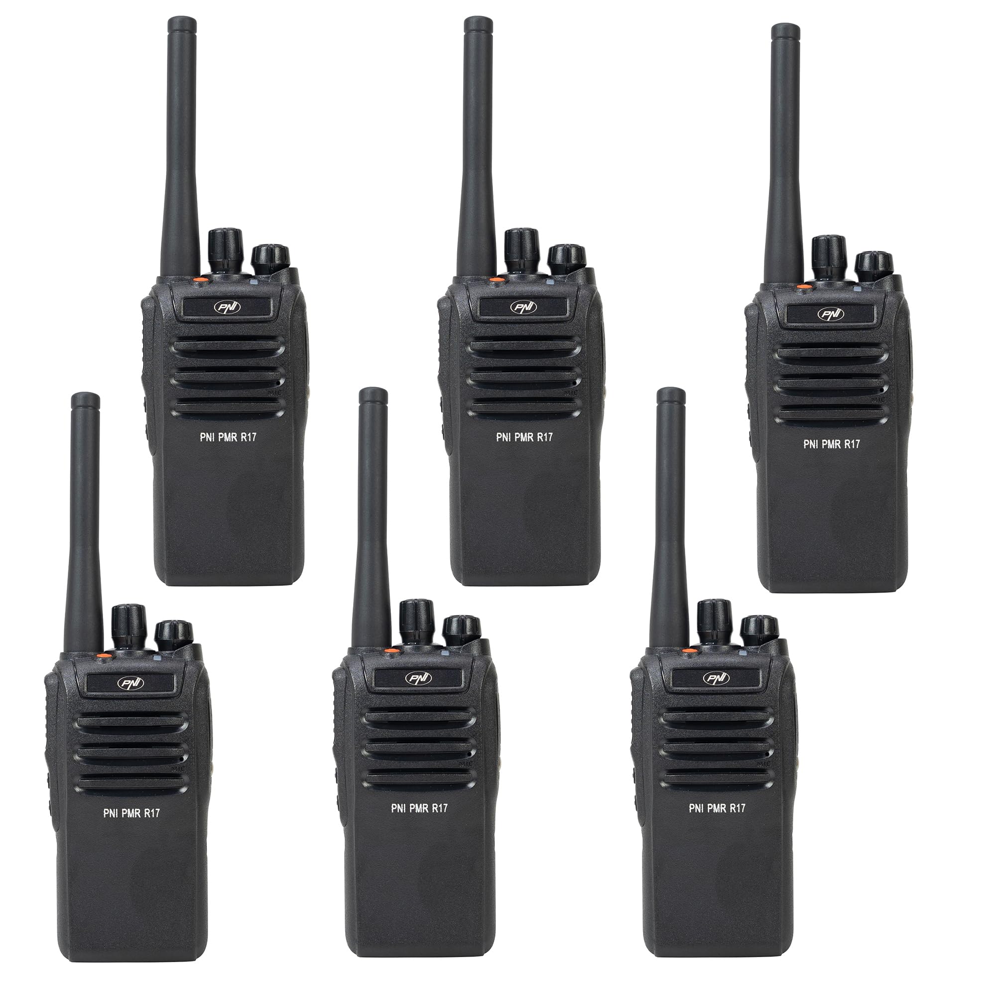 Kit di 6 stazioni radio portatili PNI PMR R17 446 MHz, 0,5 W, 16 canali PMR e 50 CTCSS e 104 toni DCS, programmabili, Li-Ion 2200 mAh, IP68