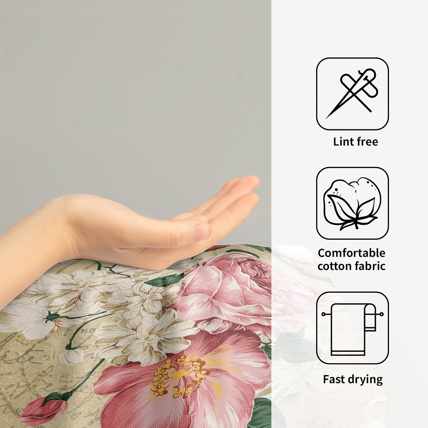 Giwawa Vintage Rose Floral Hand Towels, 15x30 in Set of 2, Retro Pink Flower Leaves Stamp Hair Face Towel Soft Highly Absorbent Shabby Chic Beige Fingertip Towel for Bathroom Girl Woman Guest Gifts - Image 4