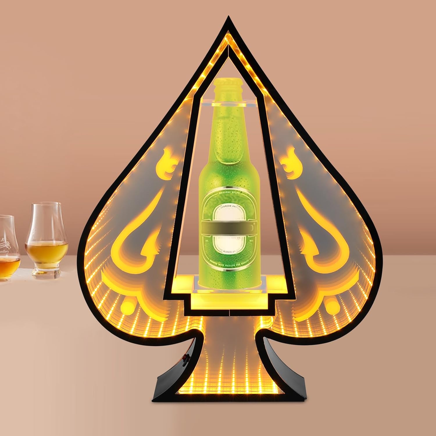 LED Wine Rack Ace of Spades Wine Display Rack Stand Acrylic Wine Bottle Display Stand with Lights, Holds 750ml Bottles for Bar Home Party