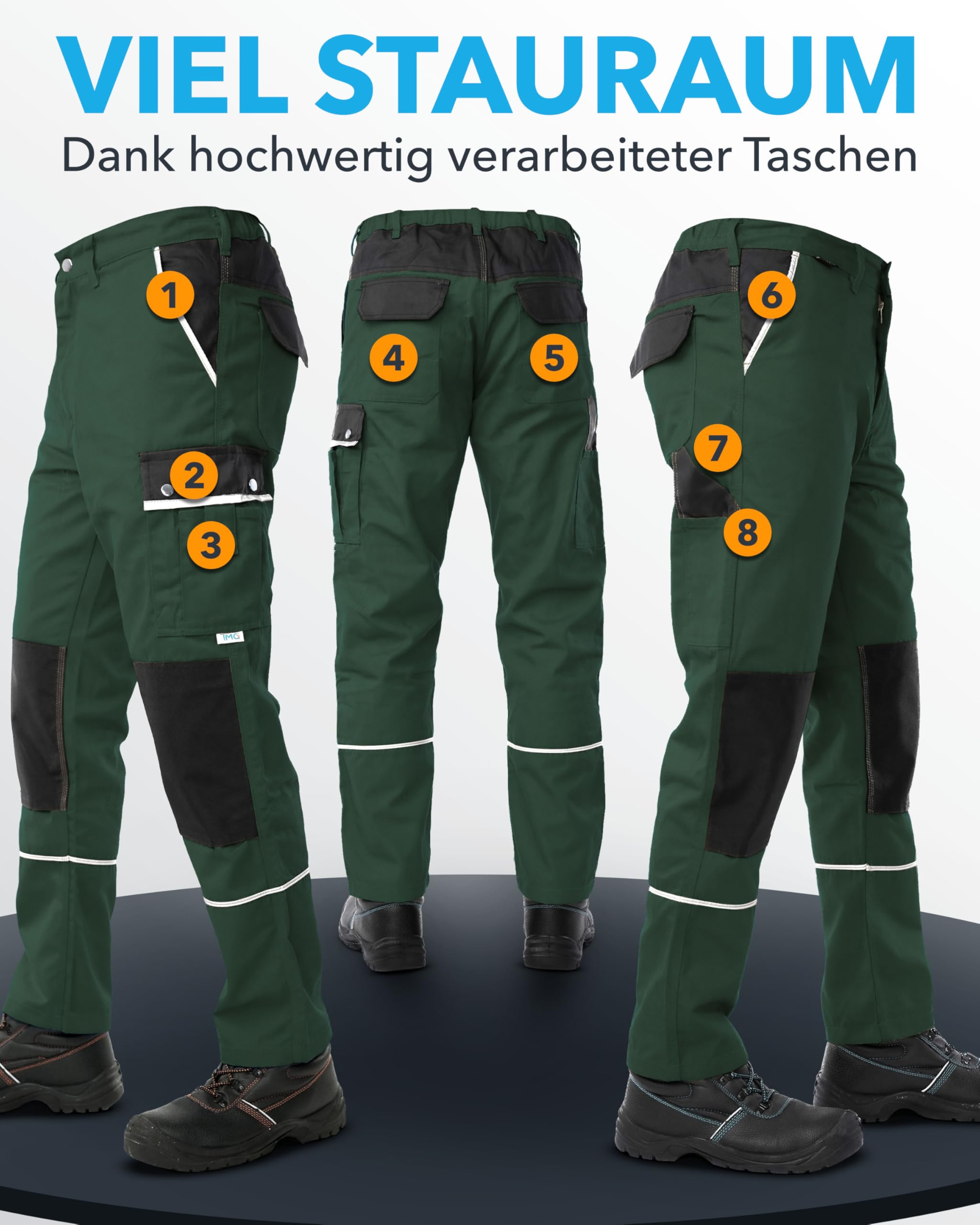 TMG Arbeitshose Herren mit Kniepolstertaschen Style in Übergrößen erhältlich - Robuste Arbeitskleidung für Männer, Bundhose Herren, Langlebige Arbeitshosen für Handwerker, Maler und Bauarbeiter