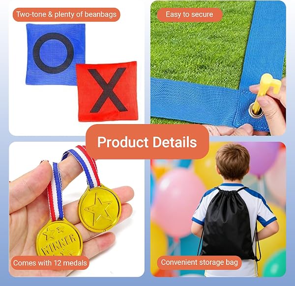 Tic Tac Toe - Kit de jeu de plein air géant pour enfants et adultes - Multijoueur Tic Tac Toe pour jardin, plage, camping, fête de famille, fête dans le jardin - 2