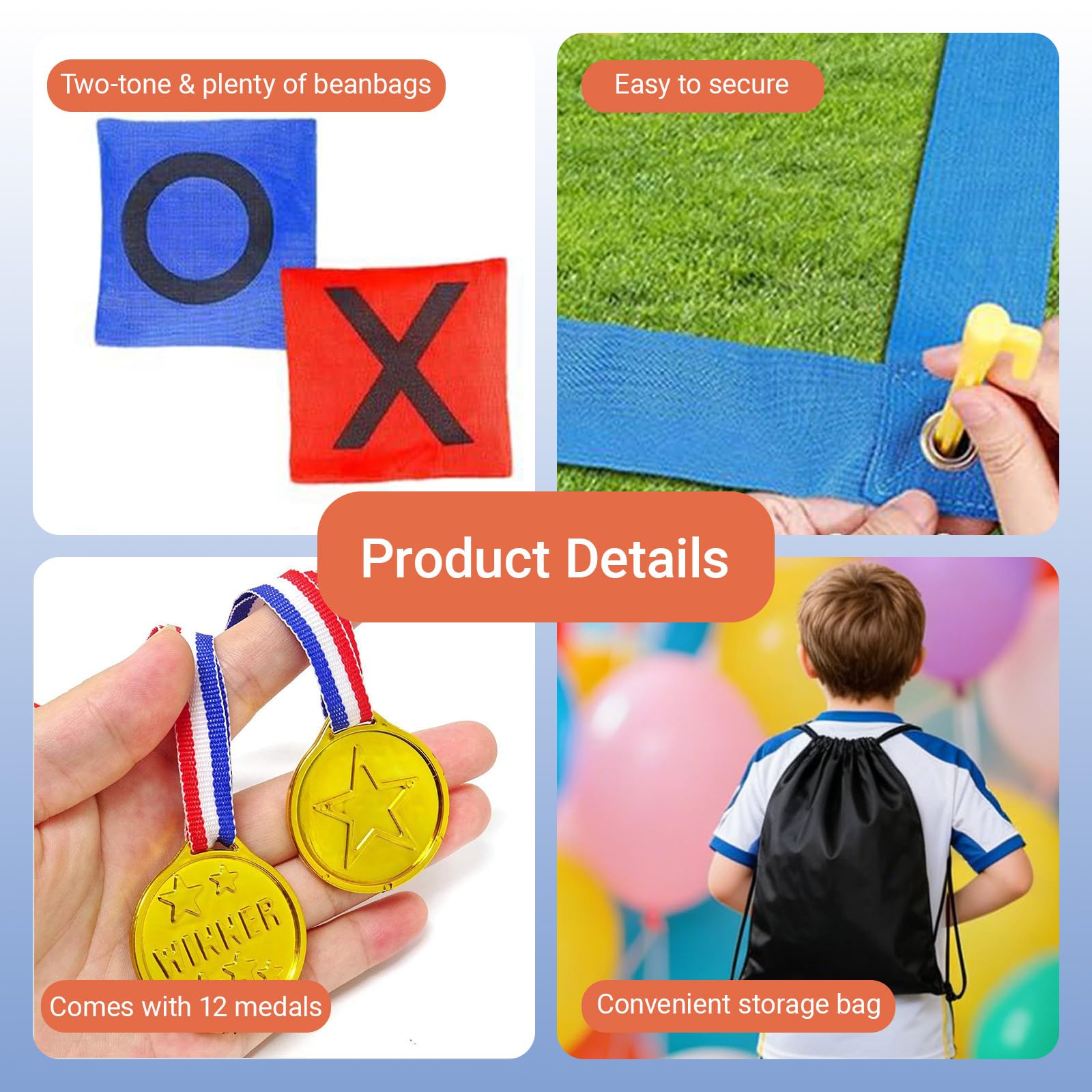 Riesiges Tic Tac Toe, Outdoor-Spielset, Sitzsack-Wurfspiele für Kinder & Erwachsene, Tic Tac Toe Mehrspieler für Garten, Strand, Camping, Familienfest, Gartenparty