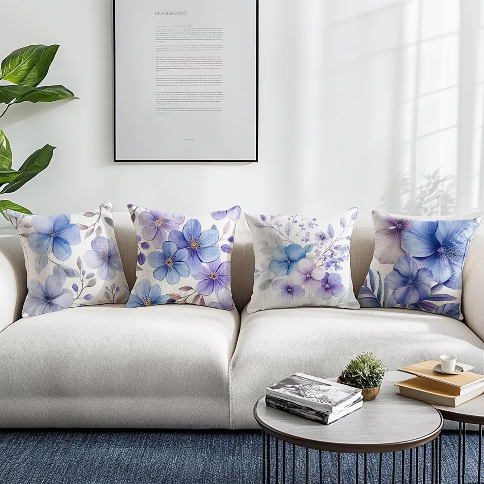 Fioletowa poszewka na poduszkę 65x65 cm Zestaw 4 sztuk, dwustronna poszewka na poduszkę z nadrukiem, wodoodporna poszewka na poduszkę Con niewidoczny zamek błyskawiczny do dekoracji sofy zewnętrznej
