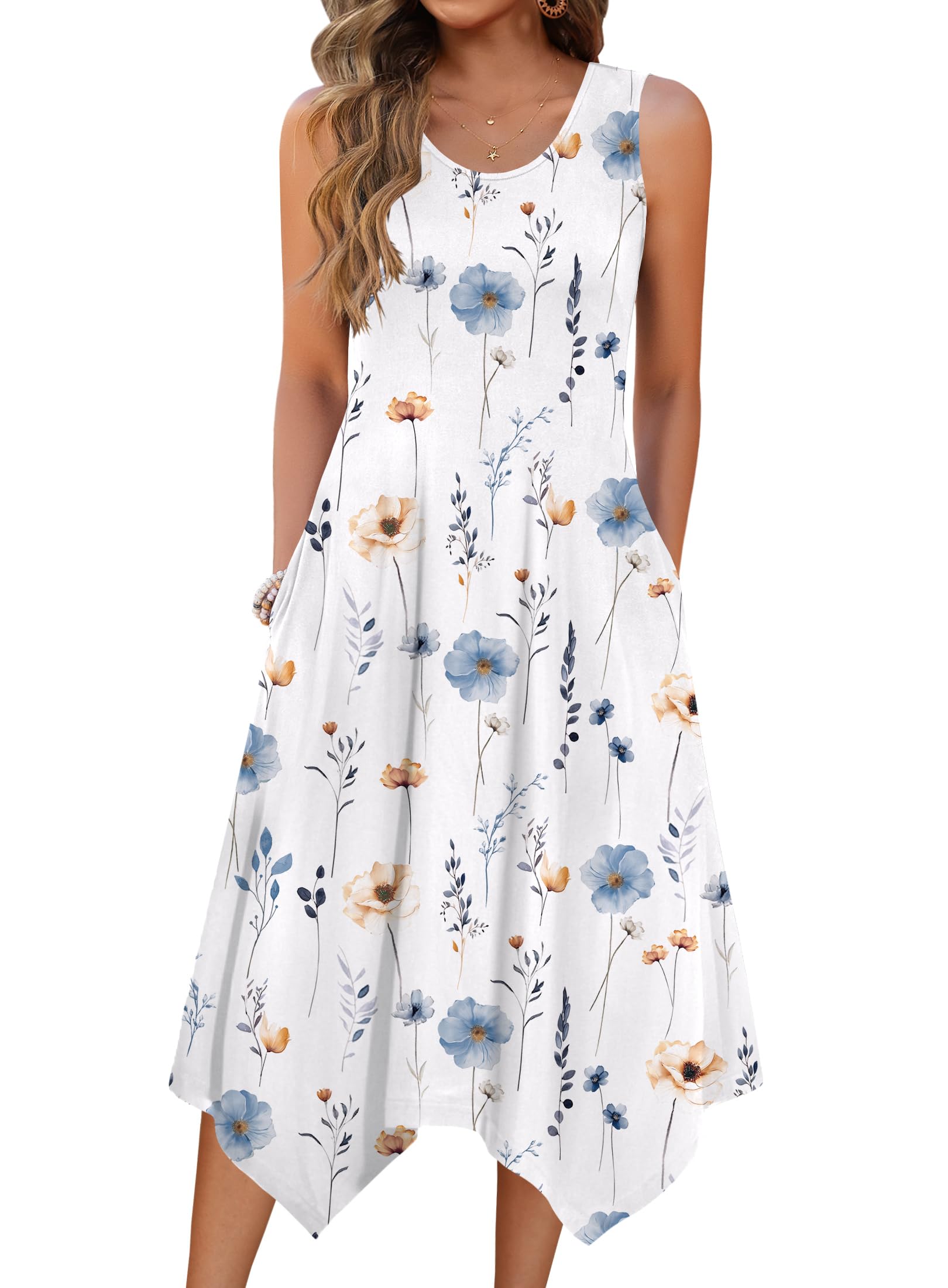 Zeagoo Womens Casual Dress for Summer Tank Dress Loose Flowy Beach Dress with Pockets Hankerchief Flare Midi Sundress 2026