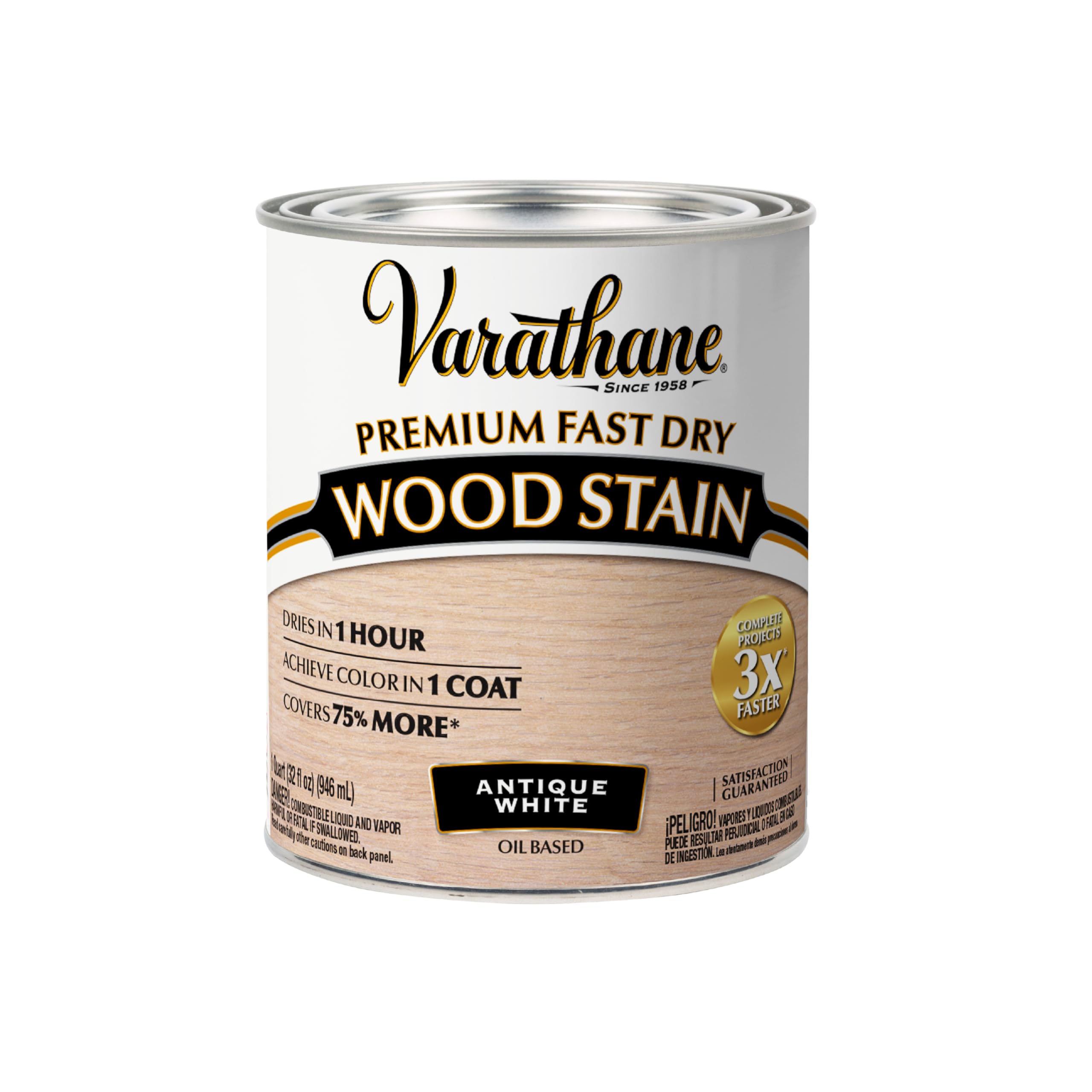 Varathane Premium Fast Dry Wood Stain | 1 Hour Dry Time | 1 Coat Color | Interior Wood Stain | Furniture, Cabinets, Doors, Trim | Quart | Antique White