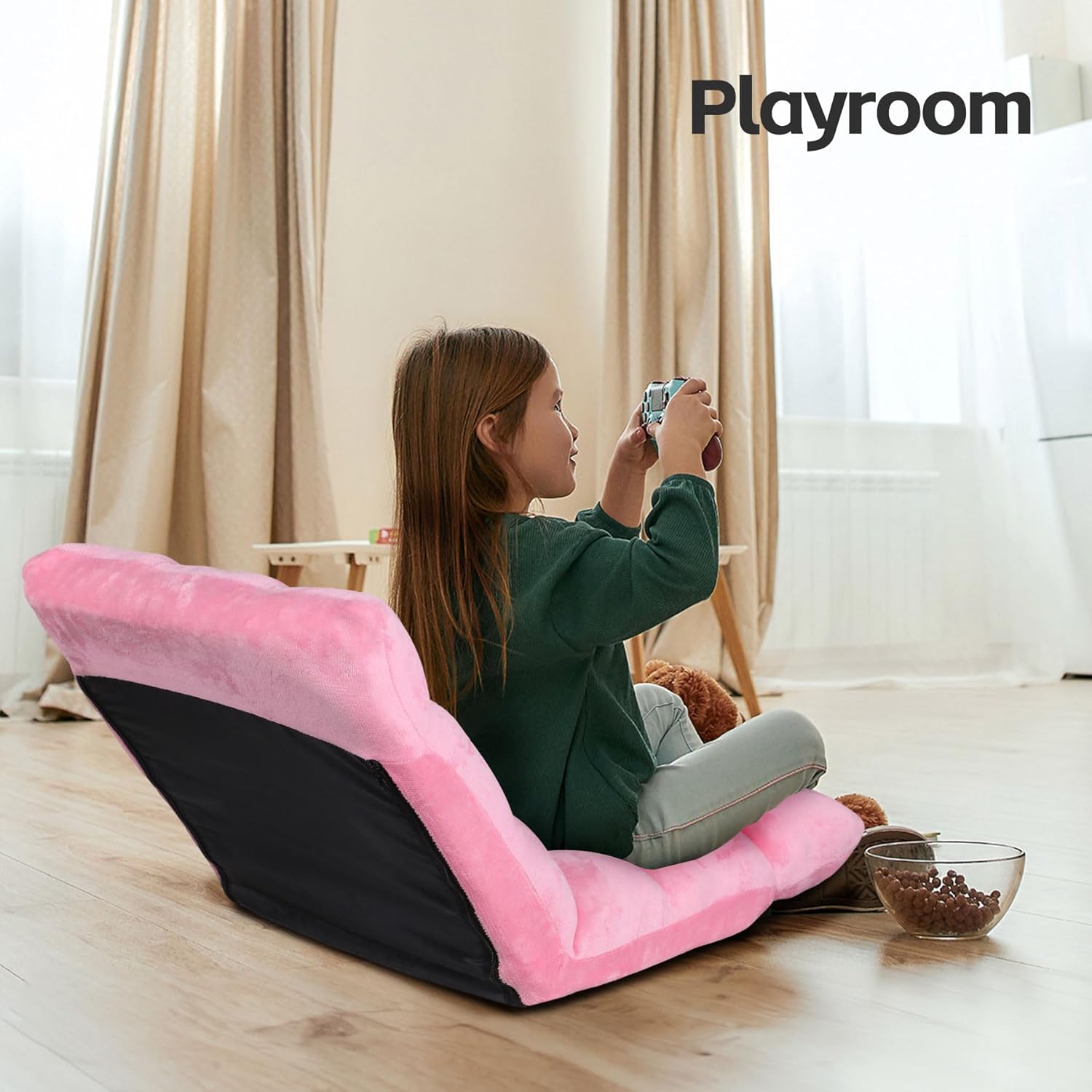 Nouva Adjustable Floor Chair 14-Position Sofa Bed Foldable Cushion Video Gaming Chairs Bean Bag Chair Reading Seating for Adults Kids Teens for Bedroom Living Room Indoor Use, Pink