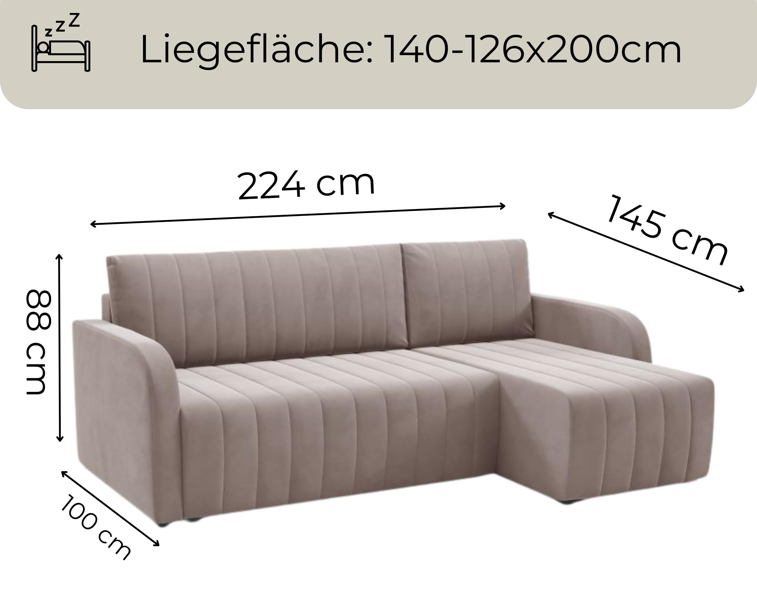 LIKMA Narożnik 224 cm Granatowy Rozkładany Otto Kształt L z Funkcją Spania (200x140 cm) i Pojemnikiem na Pościel Tapicerowana Sofa; Tkanina Trinity 242