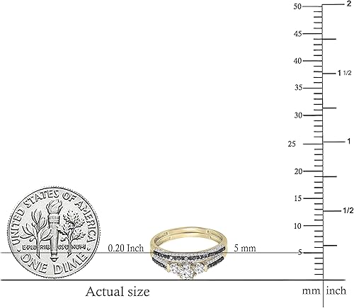 Vista 5 de Dazzlingrock Collection Juego de anillos de compromiso de novia de 3 piedras de zafiro blanco, diamantes en blanco y negro, disponible en metal