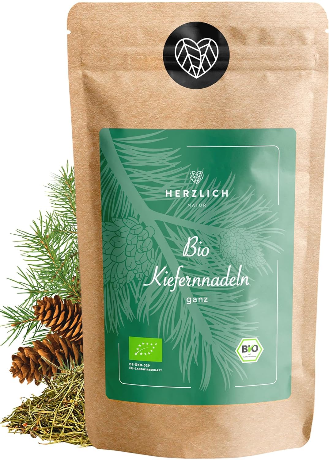 BIO Kiefernnadeln 1000g - Kiefernadeltee, getrocknete Kiefernnadeln aus Wildsammlung - lose 100% Bio und rein - Bio Kiefernadel Tee | Herzlich Natur
