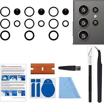 GREEN FUSION 3PCS Rear Camera Lens Glass Replacement Part Compatible with Galaxy S24 Ultra, with Tools & Instruction