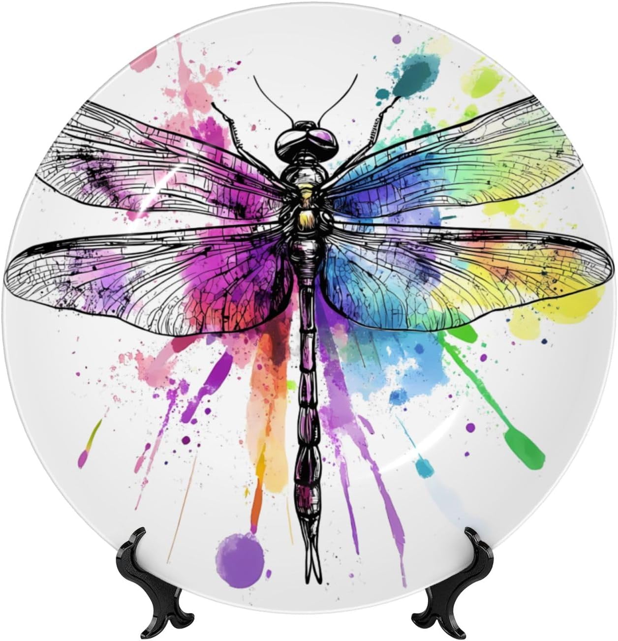 Ink Dragonfly Style Ceramic Plate Display Home Display With Stand Wall Hanging Plate For Home Decor 10 Inch