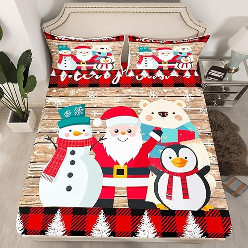 Erosebridal Sábana bajera ajustable de Feliz Navidad, juego de ropa de cama Kawaii de Papá Noel para niños, sábanas de animales de ciervo para