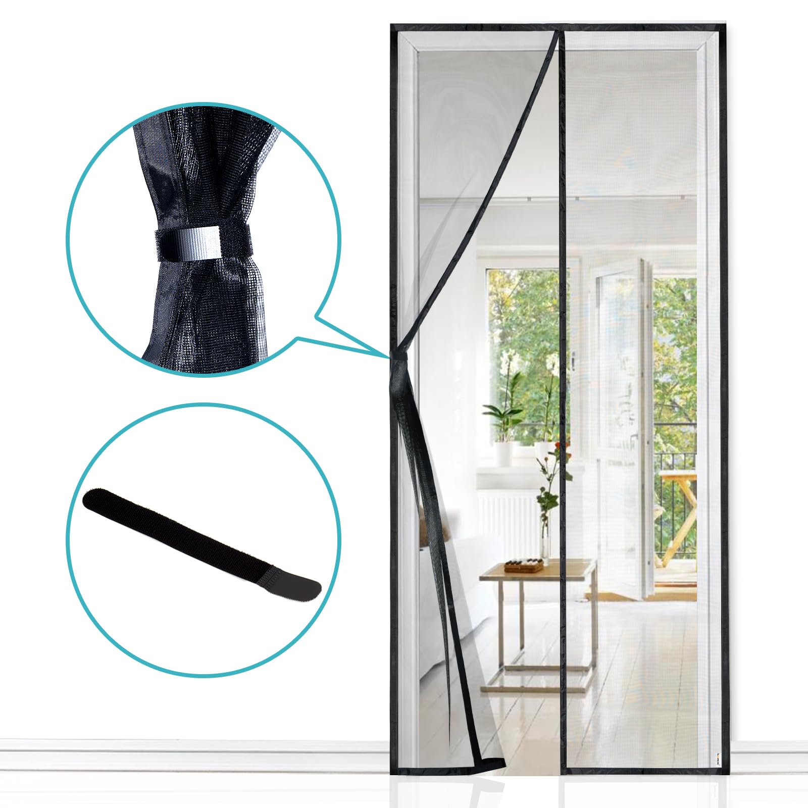 HOOMEE Zanzariera per Porta, 100x200 CM Tenda Magnetica per Porte Finestre e Patio, Magneti Potenti per una Perfetta Chiusura Automatica, Installazione Facile senza Foratura (Nero)