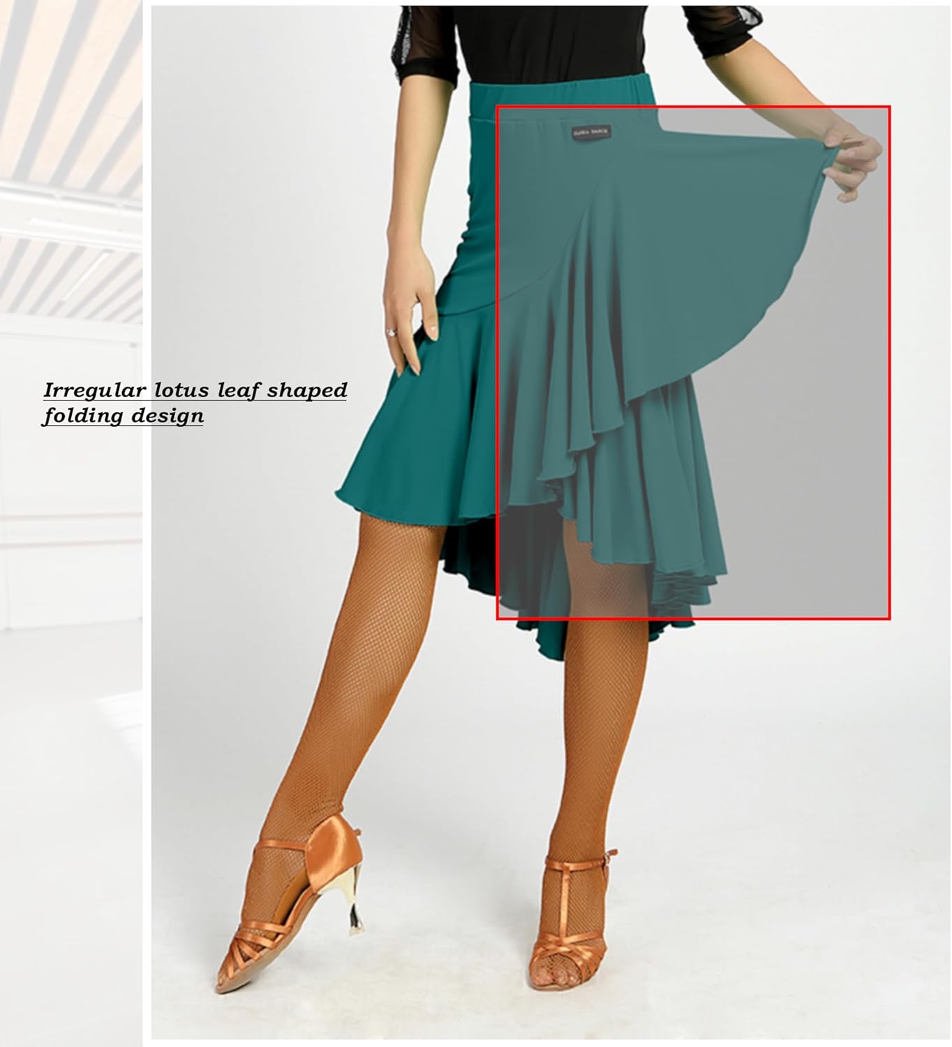 G2022 Latin Ballroom Dance Professional Lotus Leaf Style and Irregular Swing Design Skirt