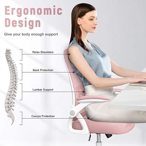 Miniatura 5 de naspaluro Silla de oficina ergonómica, silla de computadora con altura ajustable, brazos abatibles y soporte lumbar, silla de escritorio de malla