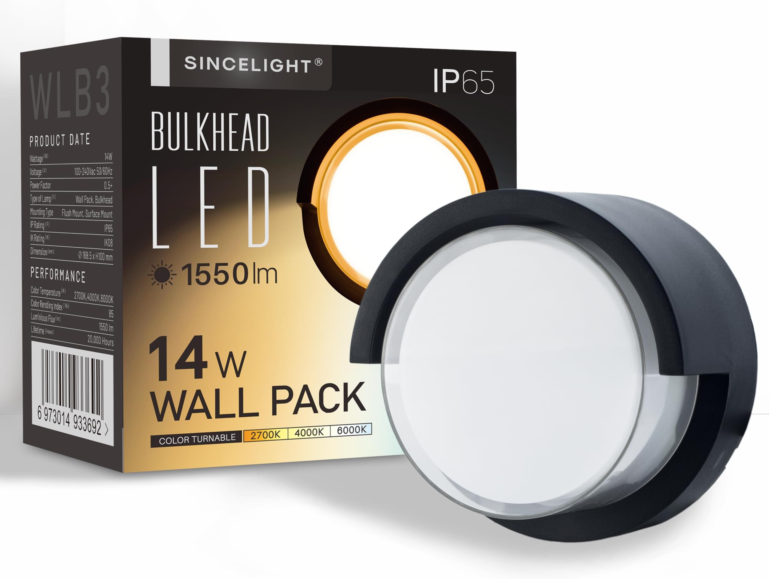 SINCELIGHT 14W LED Outdoor Wall Light, IP65 Waterproof, Modern Decorative Wall Sconces, Hardwired, Wall Mounting Bulkhead, Circular, Color Turnable from Warm White to Cool White (WLB3)