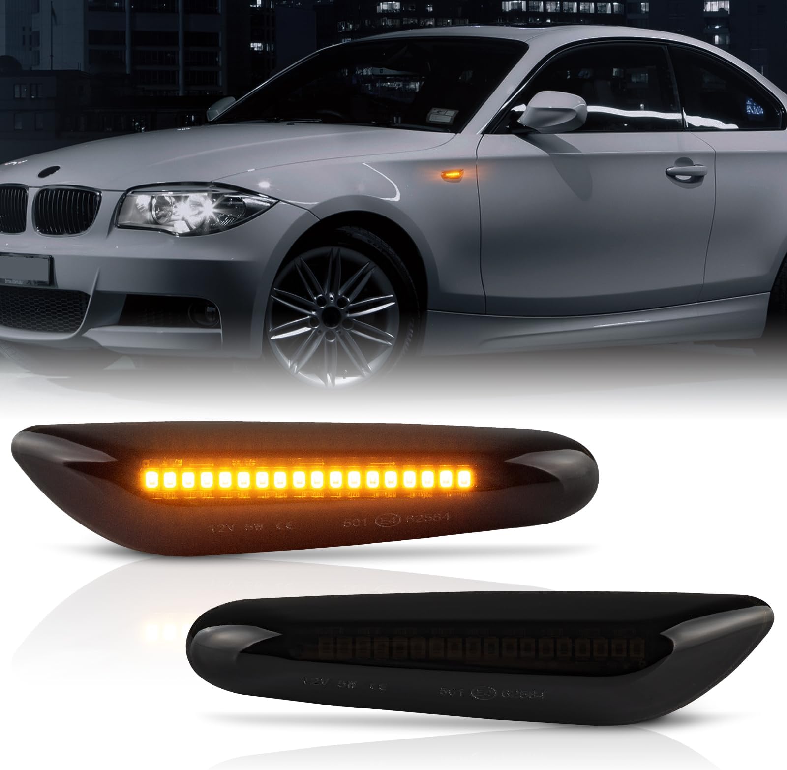 POPMOTORZ LED Side Indicator, 2Pcs LED Turn Signal Lights 2835 SMD Amber LED Light with Canbus Error Free Side Light for BMW 1 Series E81 E82 E87 E88 3 Series E46 E36 E90 E91 E92 E93 5 Series E60 E61