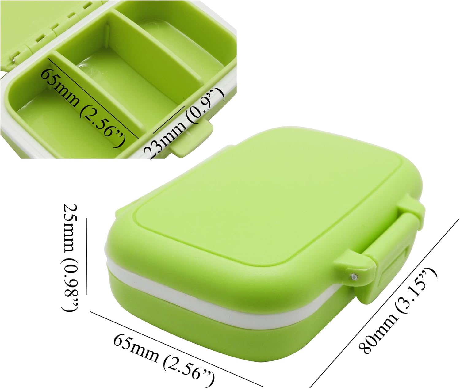 Free Shipping 🛒 Meta-U Small Pill Box Supplement Case for Pocket or Purse - 3 Removable Compartments Travel Medication Carry Case - Daily Vitamin Organizer Box (Green)