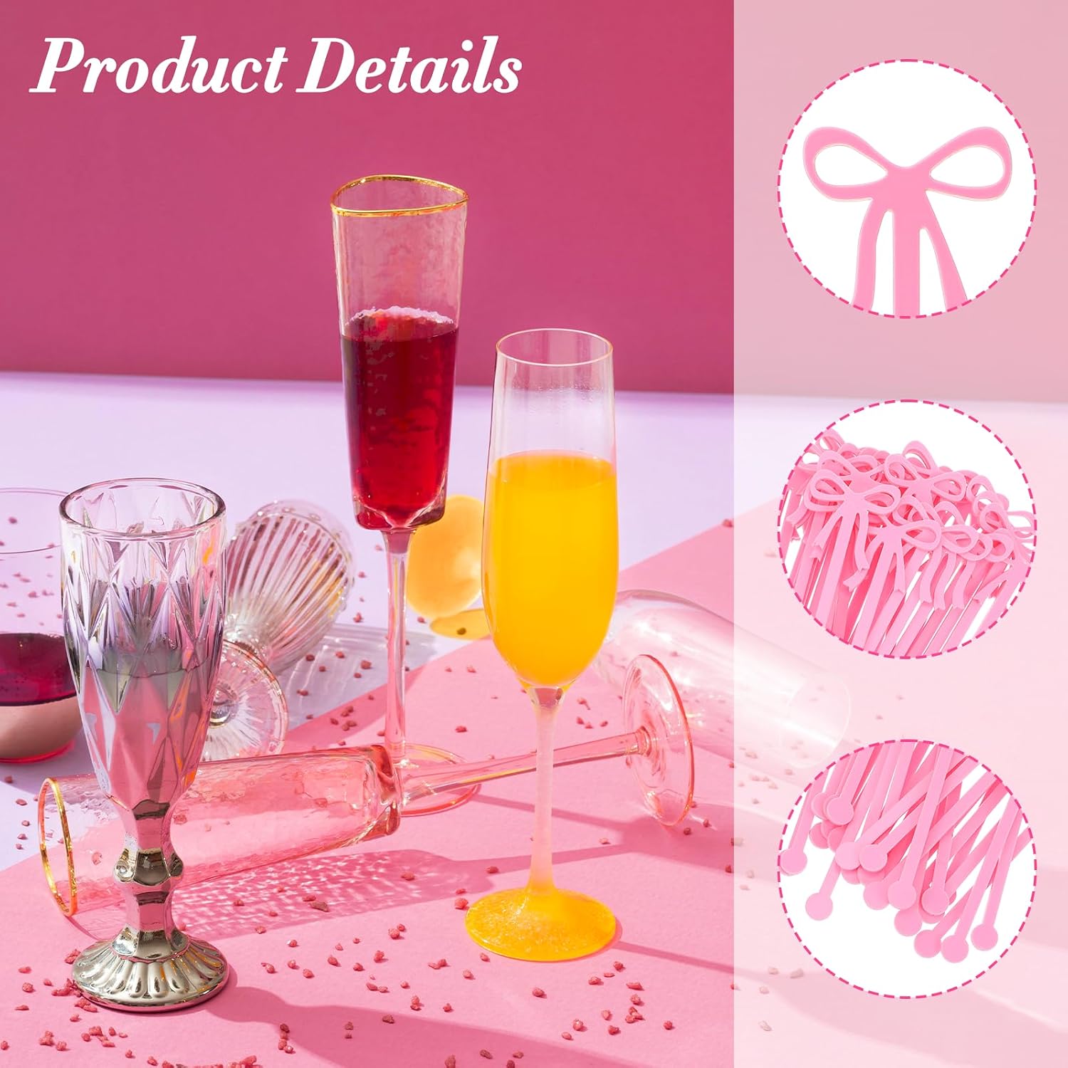 Yuanchu 30 Pack Coquette Acrylic Bow Drink Stirrers, Pink Swizzle Sticks for Cocktail Coffee Reusable Stirrers for Bachelorette Wedding Bridal Shower Party Decorations Supplies(Pink)