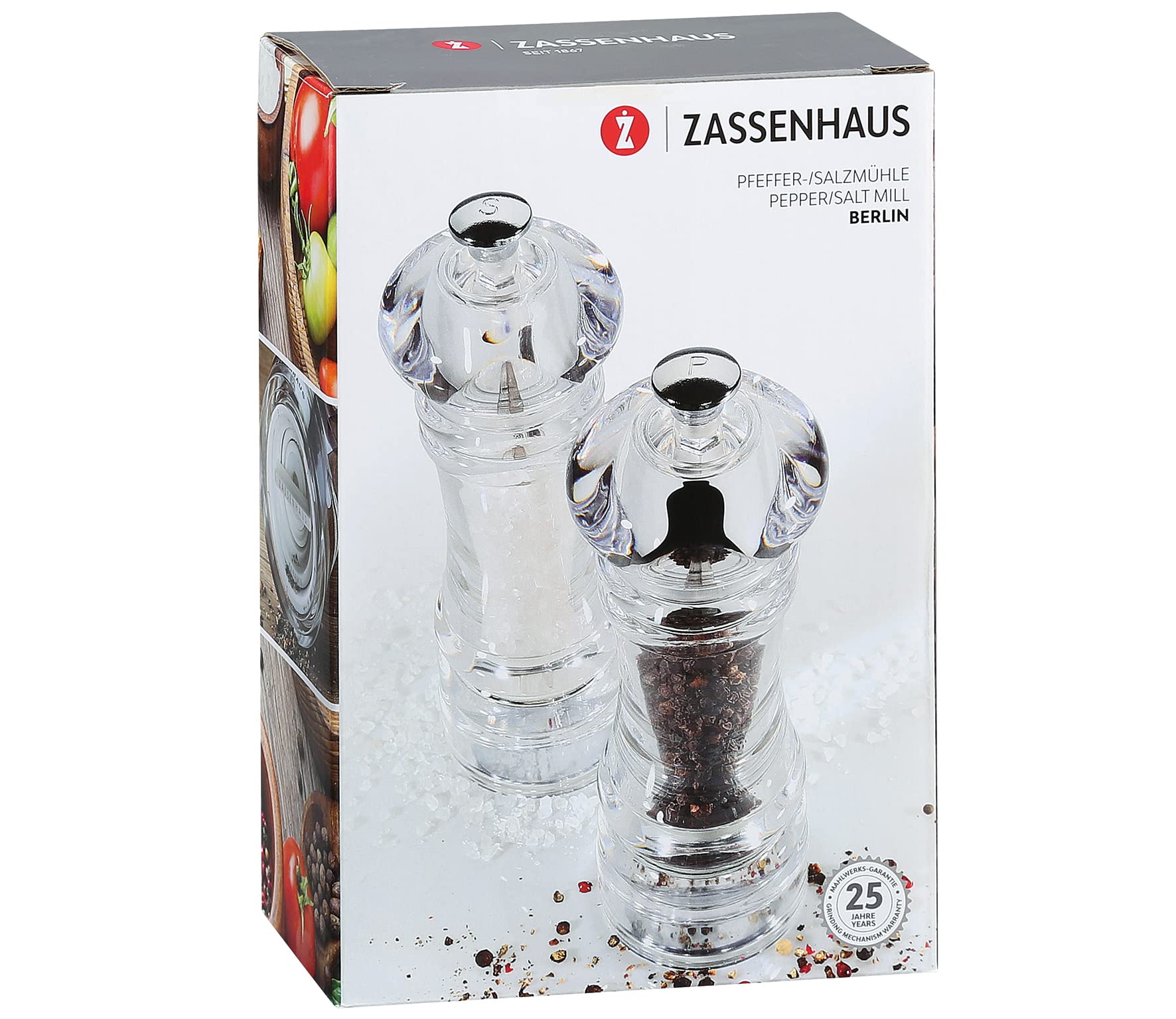 Zassenhaus Berlin Mühlen-Set Aus Acryl – Pfeffer- & Salzmühle, 18 Cm, Durchsichtig