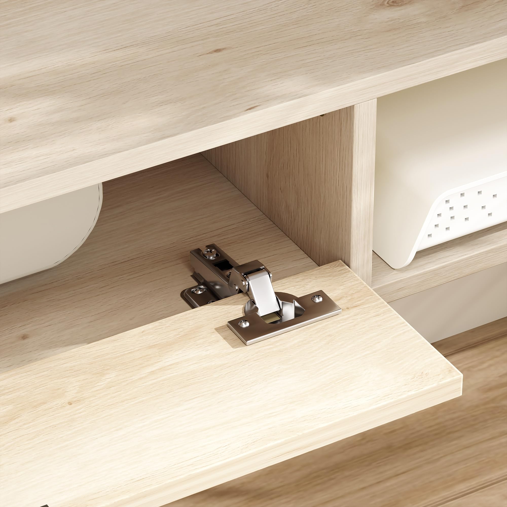 HOMCOM Mueble de TV Suspendido, Mueble de TV para Salón con Cajón Abatible, 2 Estantes Abiertos, Gestión de Cables, Estilo Moderno, para Televisión 60 Pulgadas, 140x24x16 cm, Madera Natural