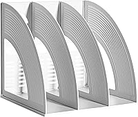 Vista 9 de SAYEEC Carpeta de almacenamiento para archivos, 4 compartimentos, organizador hueco de escritorio, marco de estante azul, marco de estante grueso