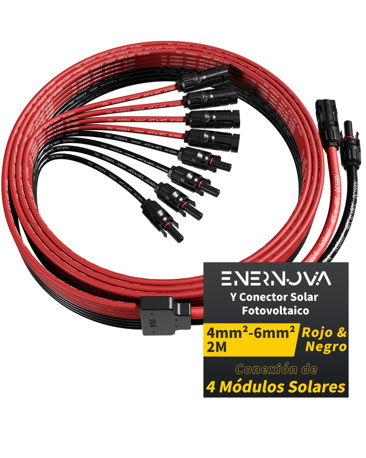 enernova Y Conector Solar Fotovoltaico, 4 mm²-6 mm² Cable Solar, Impermeable IP68 Cable de Extensión para Paneles Solares, 30A DC1500V, Cable de Extensión de Conector