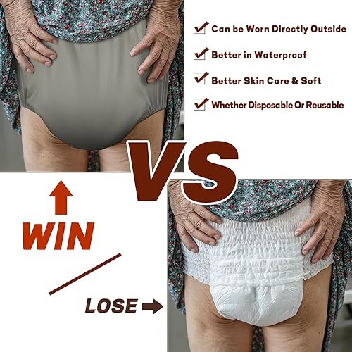 Miniatura 4 de 8 piezas de pañales para adultos, incontinencia, a prueba de fugas, pantalones de plástico reutilizables, ropa interior impermeable para mujeres y