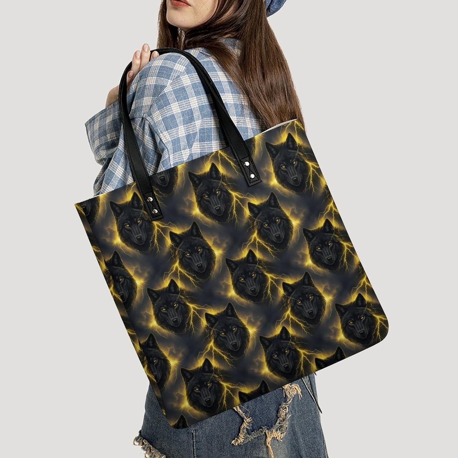 Portable Large Tote Bags for Women Casual Totes Pu Leather Grocery Shopping Bag for Travel Vacation - Image 2