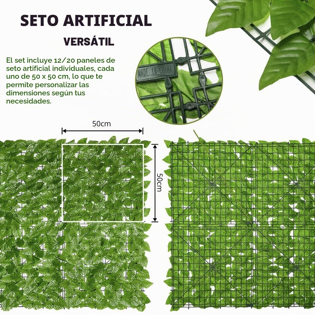 Seto Artificial Verde Claro 1x3 Metros +50 Bridas de Plastico, Seto Artificial Ocultacion Jardin, Pantalla Privacidad 90%, Fácil Instalación para Valla Jardin Exterior y Balcon
